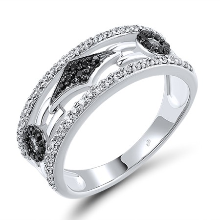 Sterling Silver w/ Black White Plating Ring White Cubic Zirconia,Black spinel (R306650BSNZSK925)