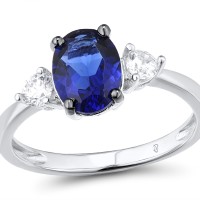 Sterling Silver w/ Black White Plating Ring Blue Glass,White Cubic Zirconia (R306653BLGZSK925) - US 5.5