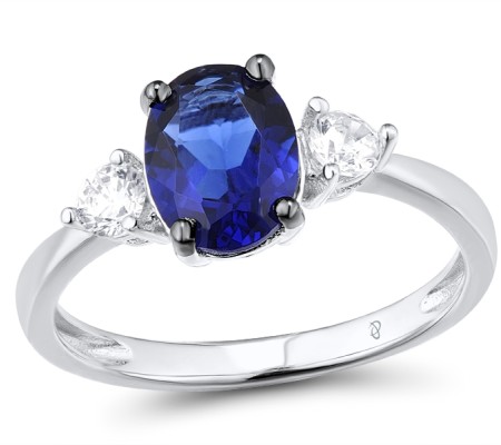 Sterling Silver w/ Black White Plating Ring Blue Glass,White Cubic Zirconia (R306653BLGZSK925) - US 5.5