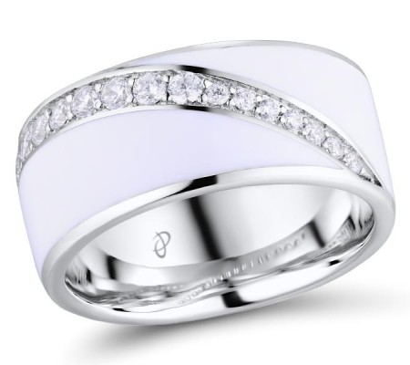 Brass w/ White Gold Plating Ring Enamel,White Cubic Zirconia (R306660ENA1BRW)