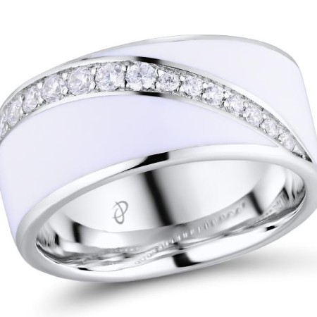 Brass w/ White Gold Plating Ring Enamel,White Cubic Zirconia (R306660ENA1BRW)