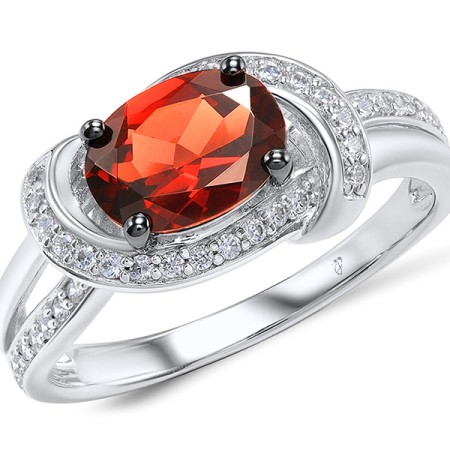 Sterling Silver w/ Black White Plating Ring Garnet,White Cubic Zirconia (R306664GARZSK925) - US 5