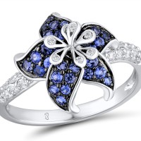 Sterling Silver w/ Black White Plating Ring Blue Nano Cubic Zirconia,White Cubic Zirconia (R306666BZZSK925) - US 5.5