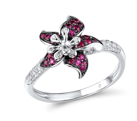 Sterling Silver w/ Black White Plating Ring Created Ruby,White Cubic Zirconia (R306666CRZSK925) - US 8