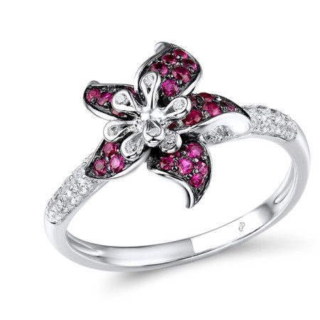 Sterling Silver w/ Black White Plating Ring Created Ruby,White Cubic Zirconia (R306666CRZSK925) - US 8