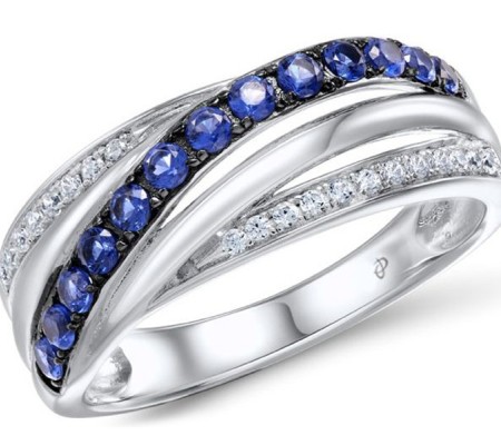 Sterling Silver w/ Black White Plating Ring Blue Nano Cubic Zirconia,White Cubic Zirconia (R306708SBZZSK925) - US 5.5
