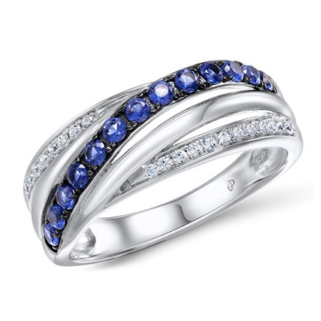 Sterling Silver w/ Black White Plating Ring Blue Nano Cubic Zirconia,White Cubic Zirconia (R306708SBZZSK925) - US 5.5