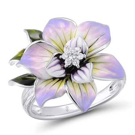 Sterling Silver Ring Enamel,White Cubic Zirconia (R306759ENA1SL925)