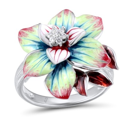 Sterling Silver Ring Enamel,White Cubic Zirconia (R306759ENA2SL925)