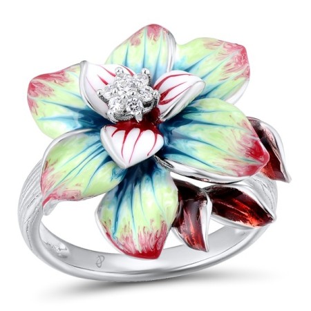 Sterling Silver Ring Enamel,White Cubic Zirconia (R306759ENA2SL925)