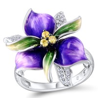 Sterling Silver w/ Black White Plating Ring Enamel,White Cubic Zirconia,Yellow Cubic Zirconia (R306763ENA1SK925) - US 6