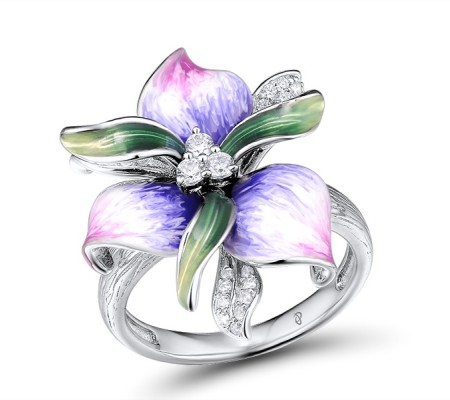 Sterling Silver Ring Enamel,White Cubic Zirconia (R306763ENA5SL925) - US 7.25