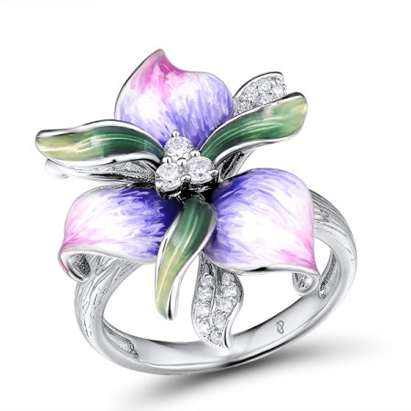 Sterling Silver Ring Enamel,White Cubic Zirconia (R306763ENA5SL925) - US 7.25