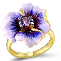 Sterling Silver w/ Yellow Black Plating Ring Purple Glass,Dark Purple CZ,Enamel (R306765ENA1SC925) - US 6