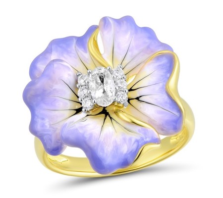 Sterling Silver w/ IONIC YELLOW PLATING Ring Enamel,White Cubic Zirconia,White Glass (R306765ENA3SP925)
