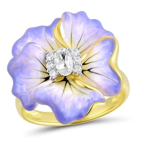 Sterling Silver w/ IONIC YELLOW PLATING Ring Enamel,White Cubic Zirconia,White Glass (R306765ENA3SP925)