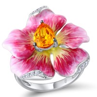 Sterling Silver Ring Enamel,White Cubic Zirconia,Yellow Glass (R306768ENA1SL925) - US 5.5