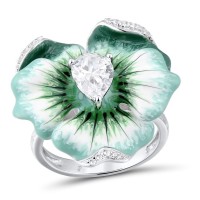 Sterling Silver Ring Enamel,White Cubic Zirconia (R306768ENA3SL925)