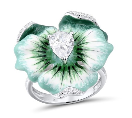 Sterling Silver Ring Enamel,White Cubic Zirconia (R306768ENA3SL925)