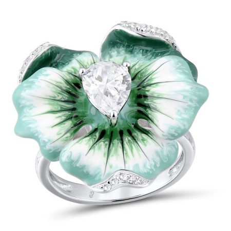 Sterling Silver Ring Enamel,White Cubic Zirconia (R306768ENA3SL925)