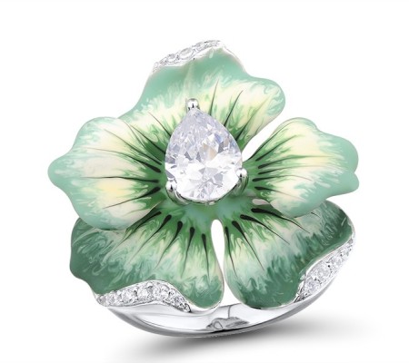 Sterling Silver Ring Enamel,White Cubic Zirconia (R306768ENS3SL925)