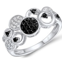 Sterling Silver w/ Black White Plating Ring Black spinel,White Cubic Zirconia (R306817BSNZSK925) - US 6
