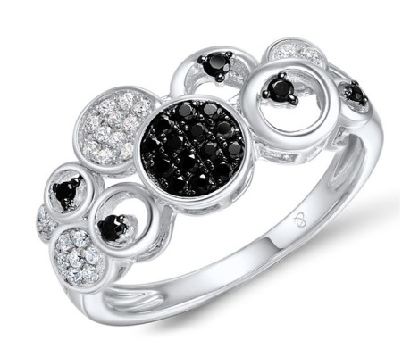 Sterling Silver w/ Black White Plating Ring Black spinel,White Cubic Zirconia (R306817BSNZSK925) - US 6
