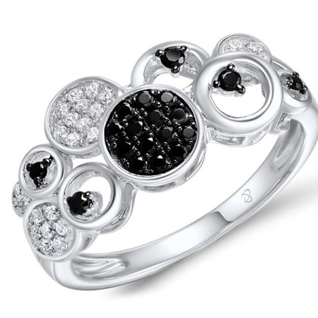 Sterling Silver w/ Black White Plating Ring Black spinel,White Cubic Zirconia (R306817BSNZSK925) - US 6