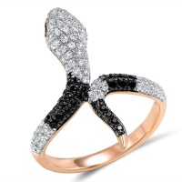 Sterling Silver w/ Rose Black White Plating Ring Black spinel,White Cubic Zirconia (R306819BSNZSV925) - US 5