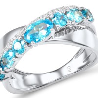 Sterling Silver Ring Blue Glass,Blue Spinel,White Cubic Zirconia (R306822BGNZSL925) - US 5.5
