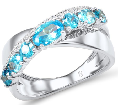Sterling Silver Ring Blue Glass,Blue Spinel,White Cubic Zirconia (R306822BGNZSL925) - US 5.5