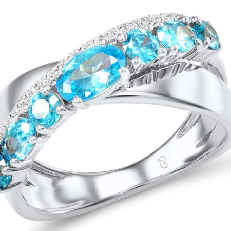 Sterling Silver Ring Blue Glass,Blue Spinel,White Cubic Zirconia (R306822BGNZSL925) - US 5.5