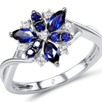 Sterling Silver w/ Black White Plating Ring Blue Nano Cubic Zirconia,White Cubic Zirconia (R306861BZZSK925) - US 6