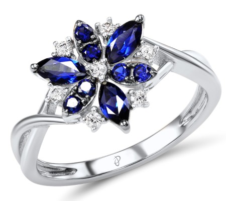 Sterling Silver w/ Black White Plating Ring Blue Nano Cubic Zirconia,White Cubic Zirconia (R306861BZZSK925) - US 6