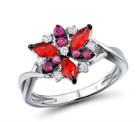 Sterling Silver w/ Black White Plating Ring Created Ruby,Red Glass,White Cubic Zirconia (R306861CRRZSK925) - US 5.5