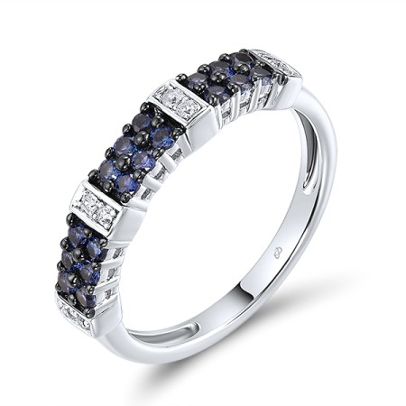 Sterling Silver w/ Black White Plating Ring White Cubic Zirconia,Created Sapphire (R306862CRSZSK925)