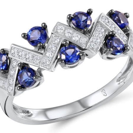 Sterling Silver w/ Black White Plating Ring Created Sapphire,White Cubic Zirconia (R306863CRSZSK925)