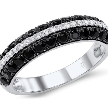 Sterling Silver w/ Black White Plating Ring Black spinel,White Cubic Zirconia (R306865BSNZSK925) - US 5