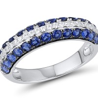 Sterling Silver w/ Black White Plating Ring Blue Nano Cubic Zirconia,White Cubic Zirconia (R306865BZZSK925) - US 5