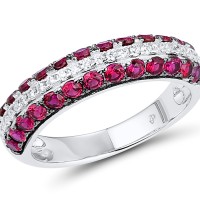 Sterling Silver w/ Black White Plating Ring White Cubic Zirconia,Created Ruby (R306865CRZSK925) - US 5