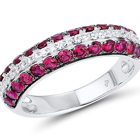 Sterling Silver w/ Black White Plating Ring White Cubic Zirconia,Created Ruby (R306865CRZSK925) - US 5