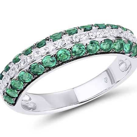 Sterling Silver w/ Black White Plating Ring Green Spinel,White Cubic Zirconia (R306865GSZSK925) - US 5