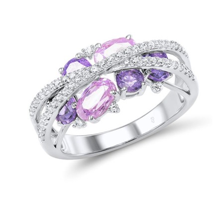 Sterling Silver Ring Amethyst Cubic Zirconia,Pink Cubic Zirconia,White Cubic Zirconia (R306872APIZSL925) - US 6