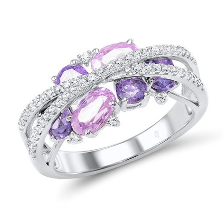 Sterling Silver Ring Amethyst Cubic Zirconia,Pink Cubic Zirconia,White Cubic Zirconia (R306872APIZSL925) - US 6