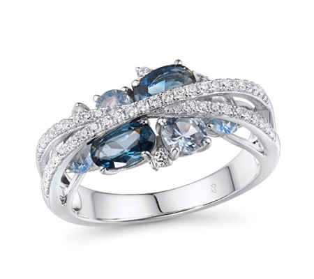 Sterling Silver Ring Blue Spinel,White Cubic Zirconia (R306872BLZSL925) - US 6