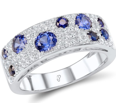 Sterling Silver Ring Blue Glass,Blue Nano Cubic Zirconia,White Cubic Zirconia (R306887BLNZSL925) - US 6