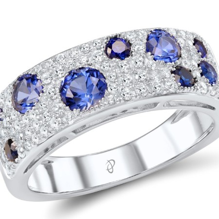 Sterling Silver Ring Blue Glass,Blue Nano Cubic Zirconia,White Cubic Zirconia (R306887BLNZSL925) - US 6