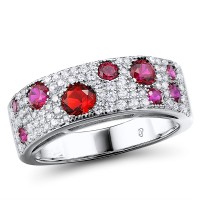 Sterling Silver Ring White Cubic Zirconia,Created Ruby,Red Glass (R306887CRRZ1SL925) - US 6