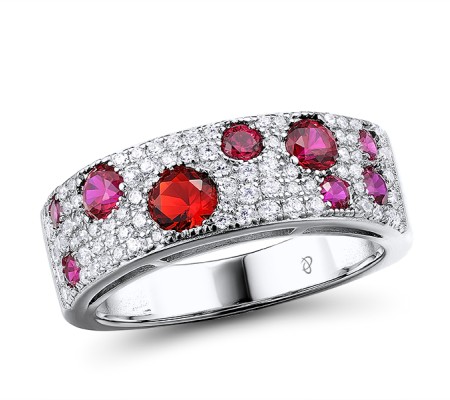 Sterling Silver Ring White Cubic Zirconia,Created Ruby,Red Glass (R306887CRRZ1SL925) - US 6