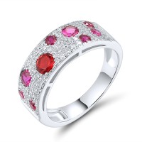 Sterling Silver Ring Created Ruby,Red Glass,White Cubic Zirconia (R306887CRRZSL925) - US 6